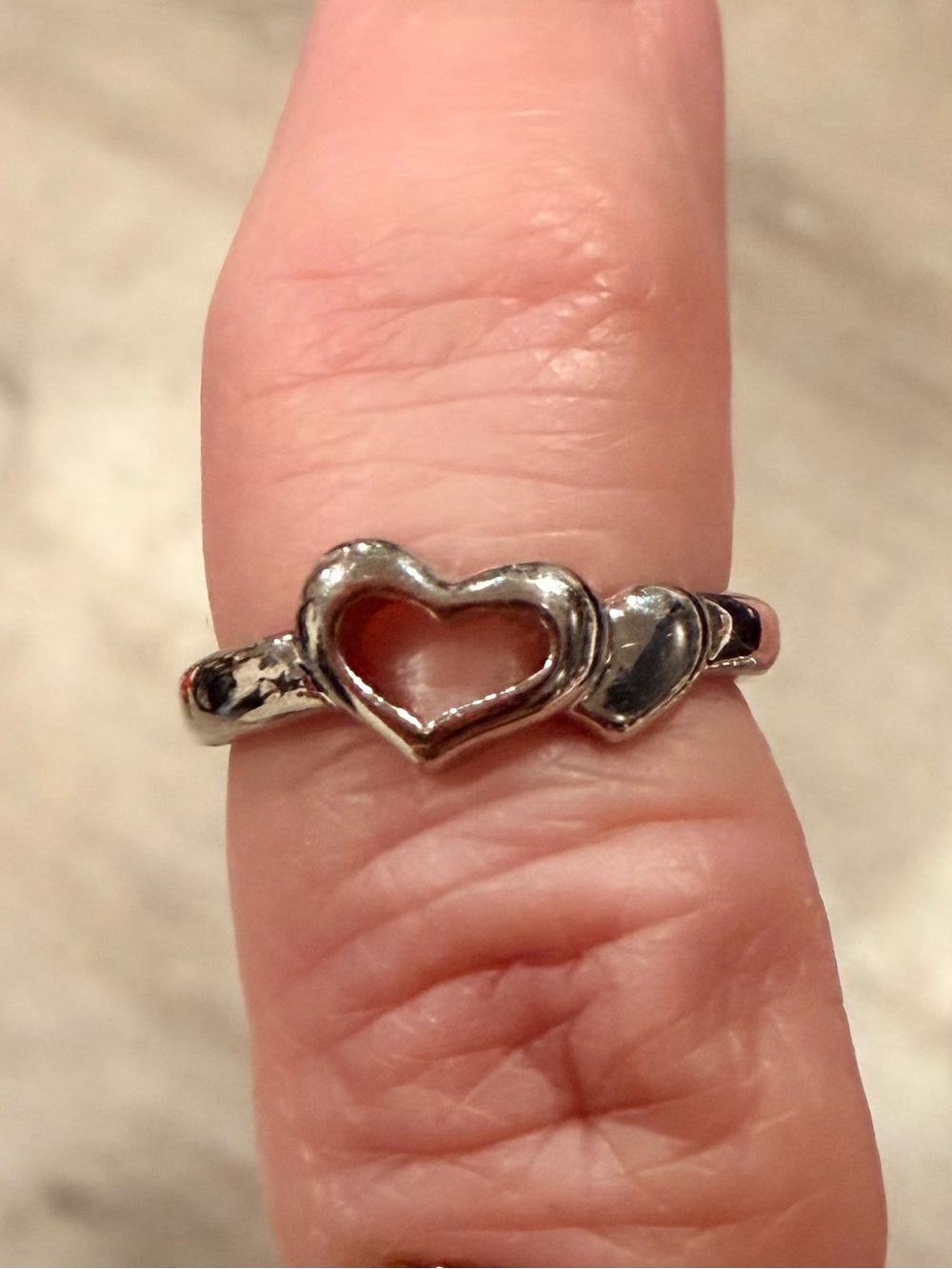 Silver tone open Heart Stackable pinky Ring